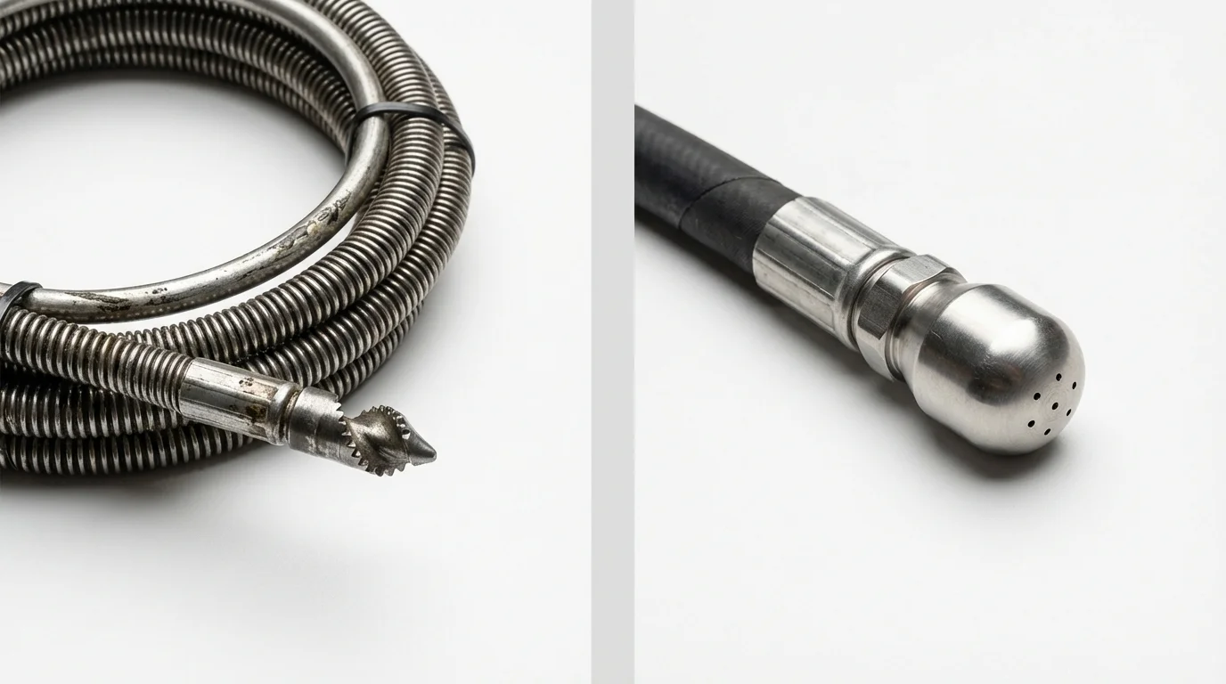 Drain snake cable and hydro jetting nozzle used for drain cleaning in South Amboy, NJ