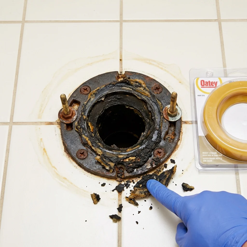 Failed wax ring showing water seepage at the base of a toilet in a South Amboy, NJ home