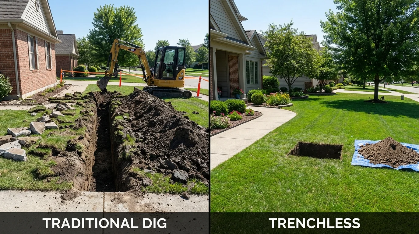 Trenchless sewer repair with minimal yard damage versus traditional excavation in South Amboy, NJ